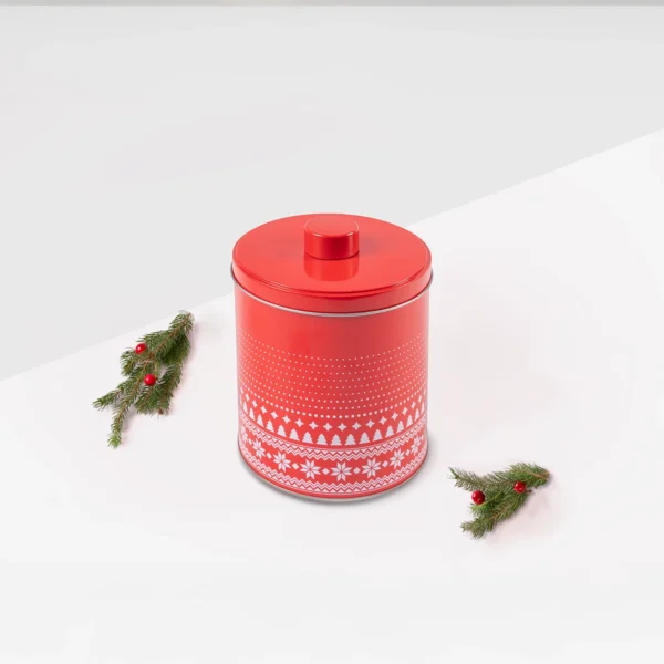 Świąteczny zestaw prezentowy w czerwonej puszce z miodem, syropem, słodyczami i dekoracjami